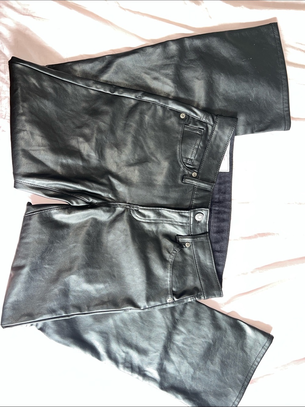 High-Rise Black Faux Leather Flare Pants